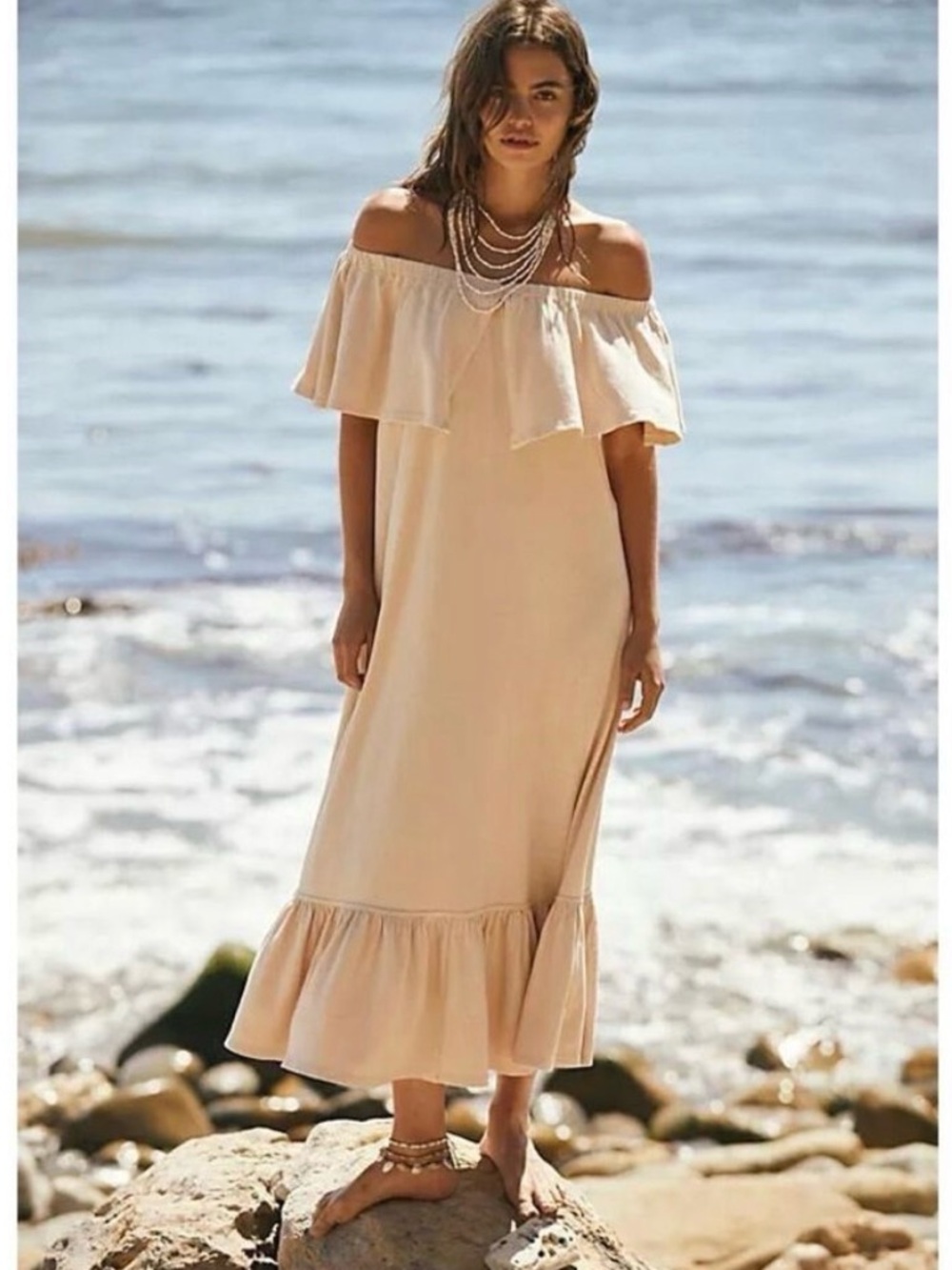 Free People Beach Lynne Midi Dress in Bleached Sand NWT Size S